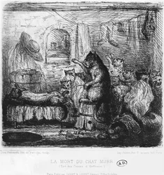 Tod von Kater Murr, Illustration aus Die Lebensansichten des Katers Murr von Ernst Theodor Amadeus Hoffmann (1776-1822) veröffentlicht 1820-22